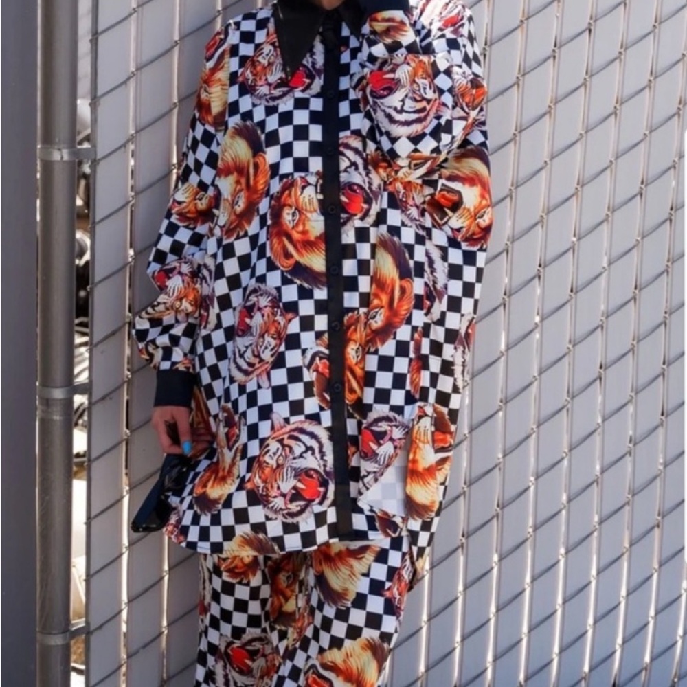 Dressed in LALA Black and White Checkered Tiger TOP ONLY